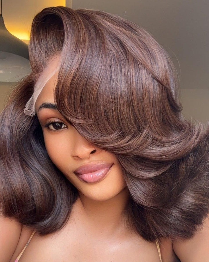 Dark Brown Layered Cut 5x5 Lace Closure Body Wave Wig