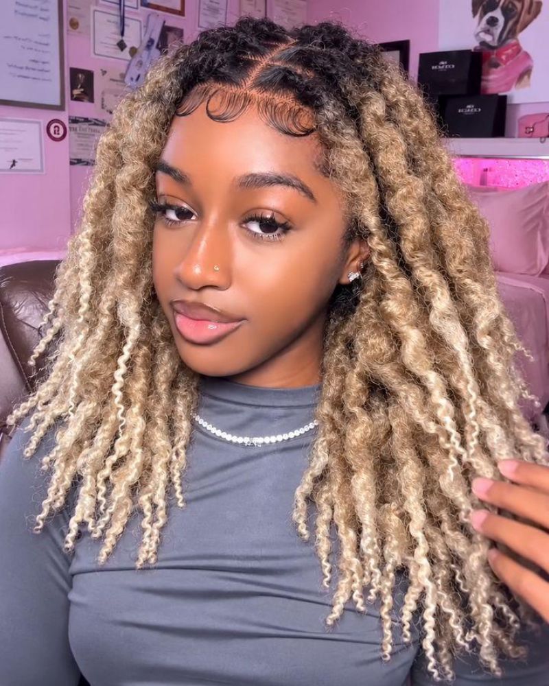 Ombre Blonde HD Full Lace Middle Part Boho Locs Wig with Baby Hairs