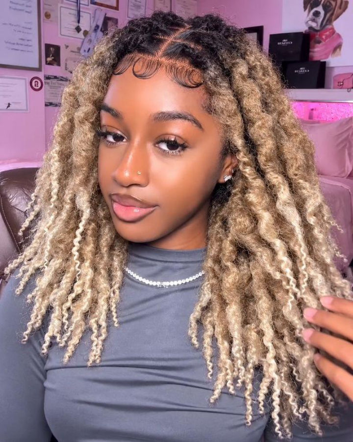 Ombre Blonde HD Full Lace Middle Part Boho Locs Wig with Baby Hairs