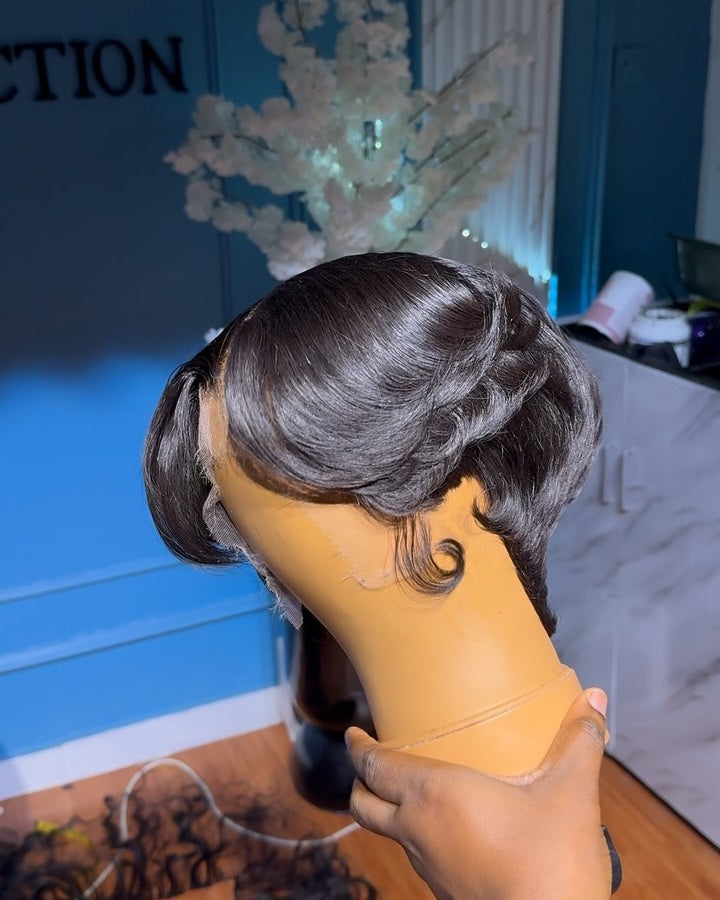 Korean Pixie Middle Part Layered Lace Front Wig