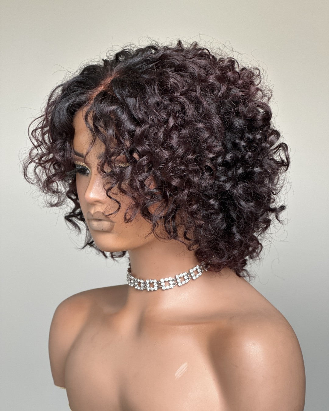 Ombre Reddish Brown Pixie Curly 5x5 Lace Closure Wig With Bangs