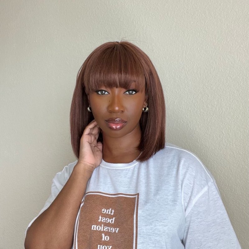 Lace Realistic Scalp Yaki Straight Wig With Bang