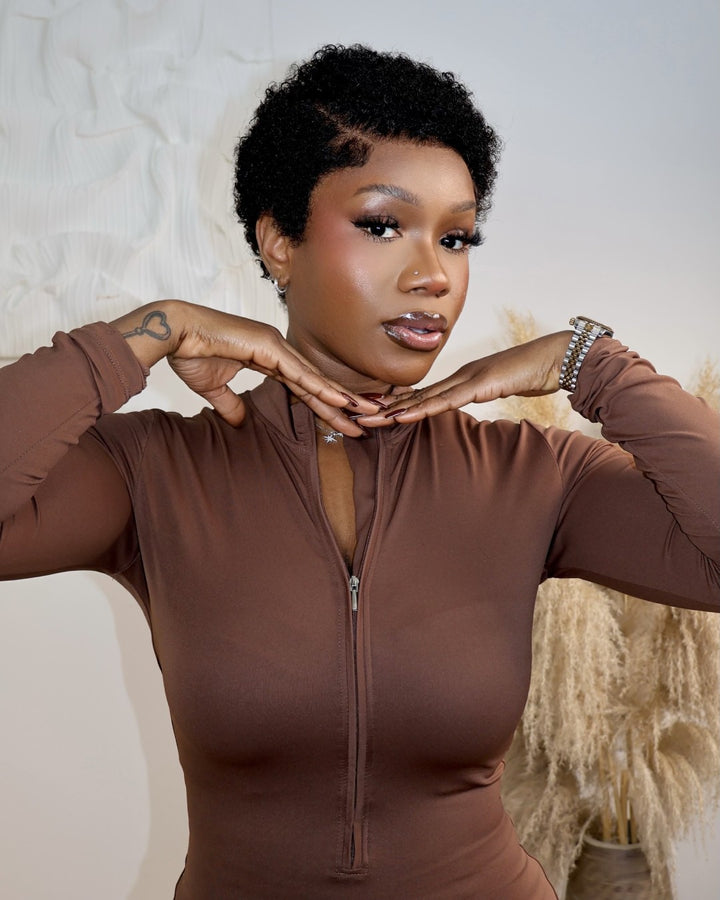 Full Lace Minimal Curly Afro Pixie Cut Wig With Drawstring