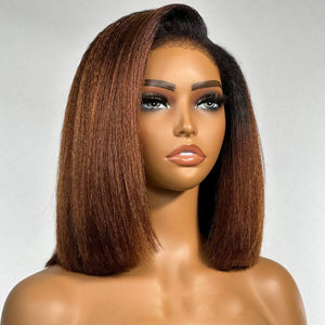 Ombre Brown Kinky Straight 5x5 Pre Cut HD Lace Kinky Edges Wig