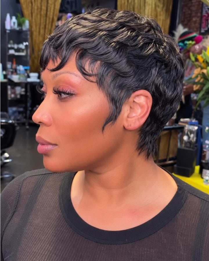 Poised Wavy Pixie 13x6 Lace Wig with Curved Bangs