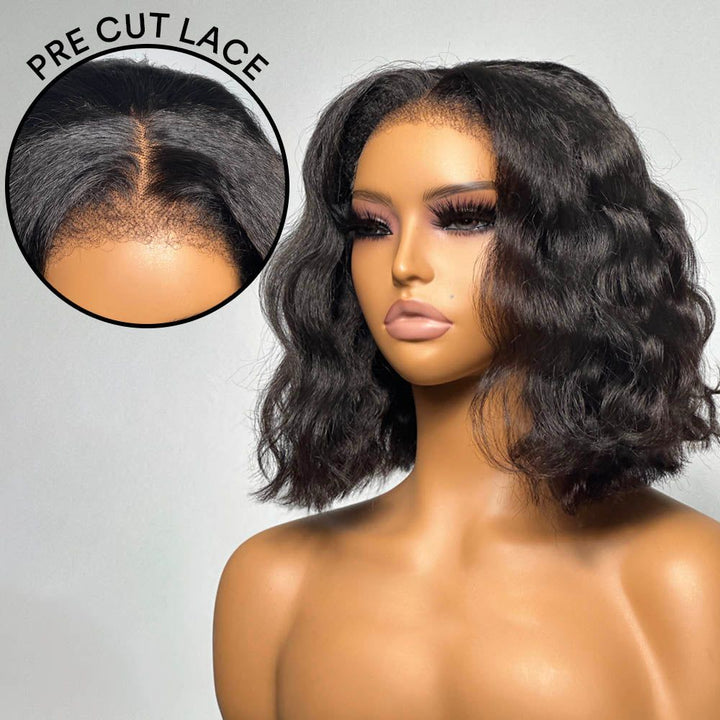 Short Wavy Kinky Edges Bob 5x5 Precut HD Lace Wig