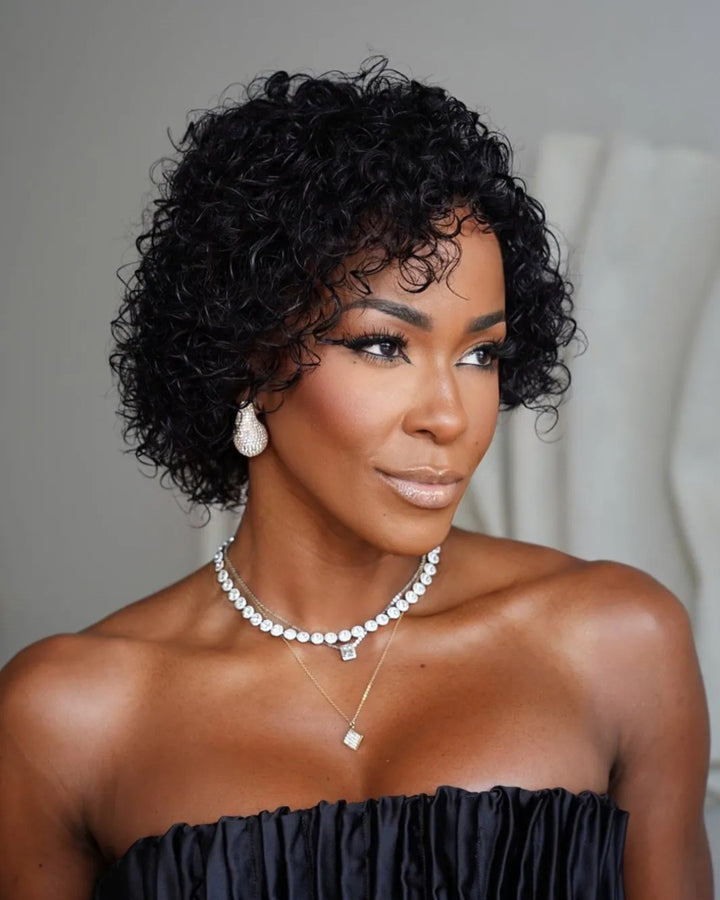 Wet-on and voluminous wavy curly afro wig