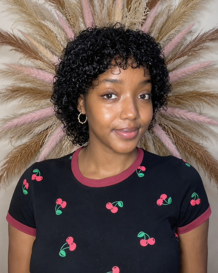 Wash & Go Wet Look 5x5 Lace Short Curly Wig with Bangs