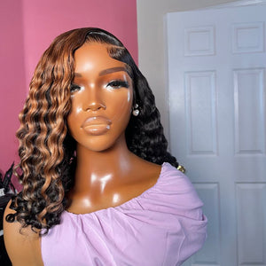 5x5 Lace Closure Right Side Blonde Curly Wig
