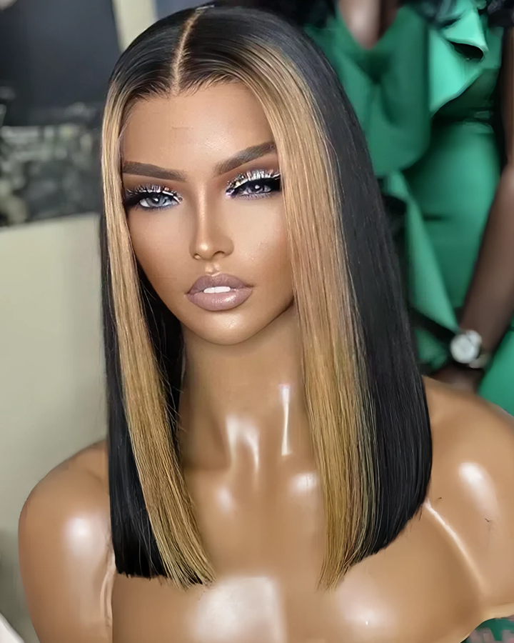 Skunk Stripe Blonde Straight Hair 5x5 Lace Closure Wig