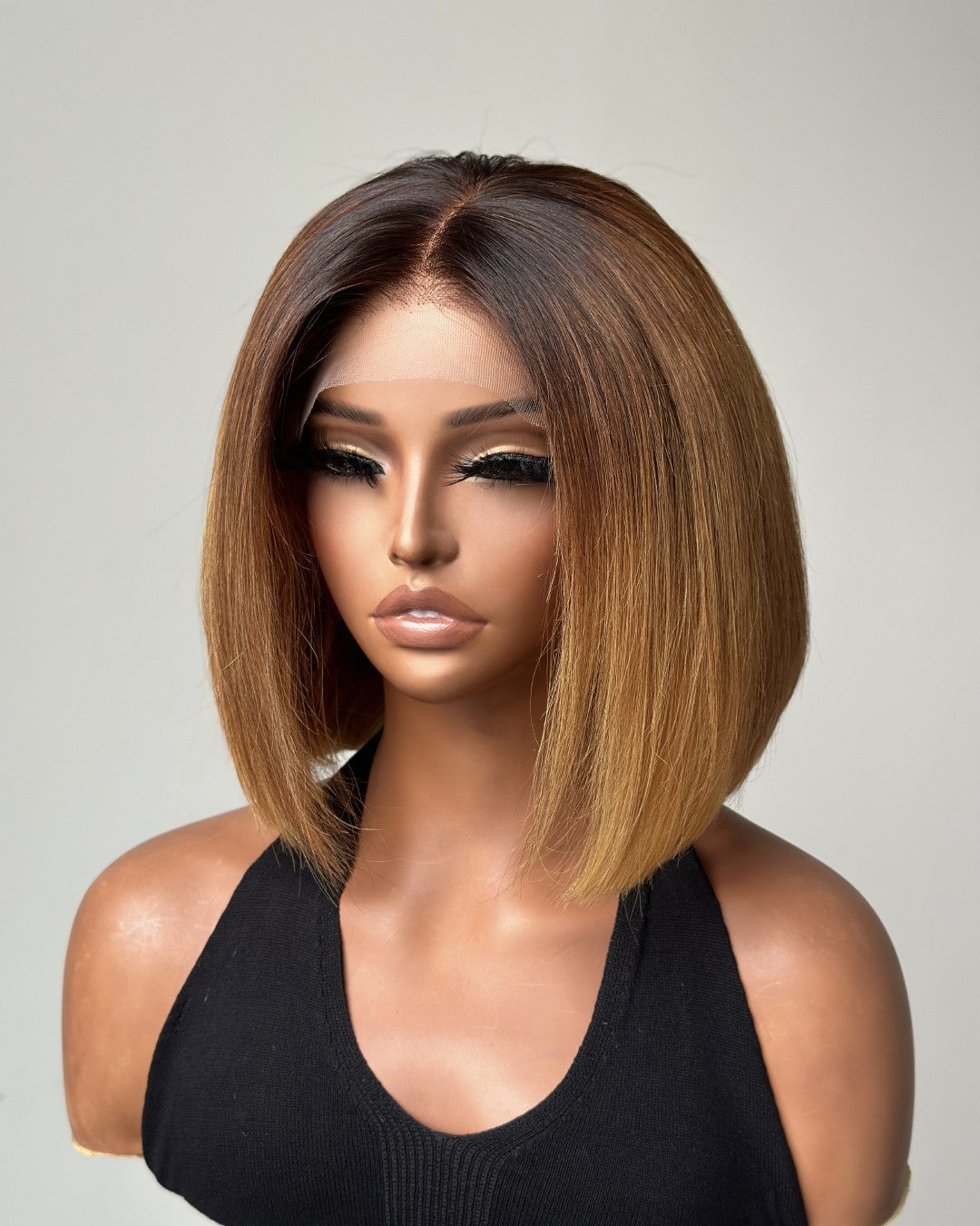 Ombre Honey Blonde With Brown Bob 5x5 Lace Closure Wig