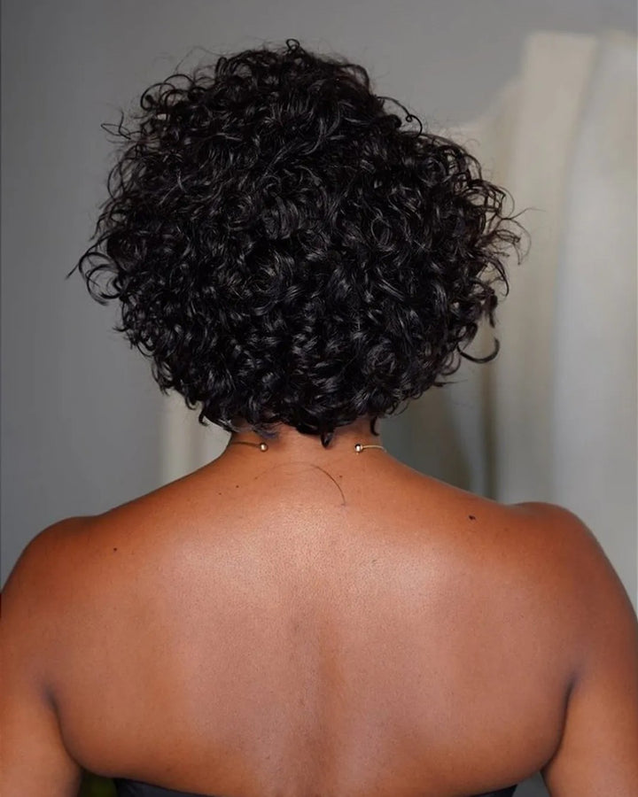 Wear & Go Wavy Curly Bangs Human Hair Wig