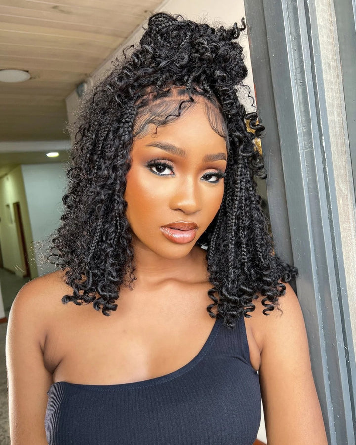 Full Lace Knotless Boho Curls Braided Bob Wig