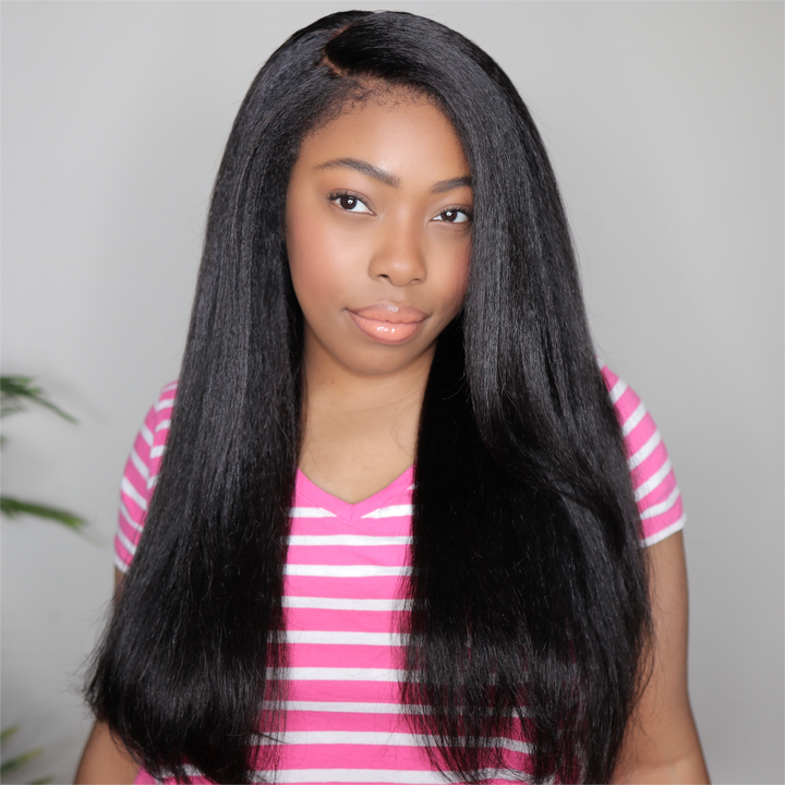 Glueless Hybrid Hairline With Kinky Straight 9x4 HD Lace Front Ventilated Wig