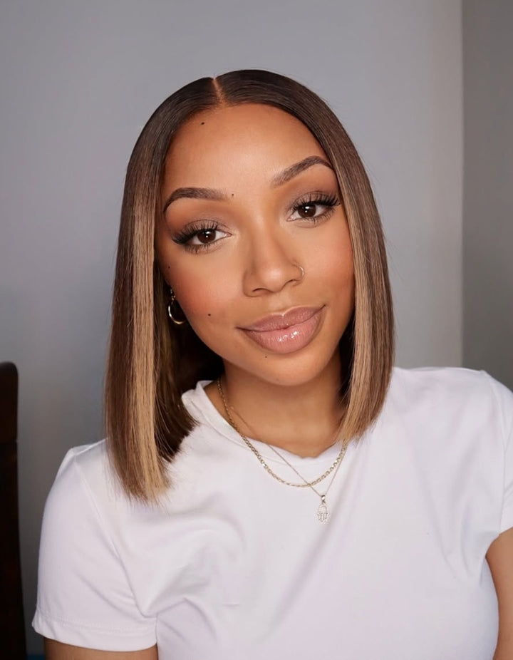 Brown Highlights Straight Hair 13x4 Lace Front Wig