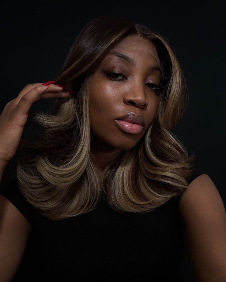 Toasted Brown Sand-blonde Highlights Wave 5x5 Lace Clsoure Wig