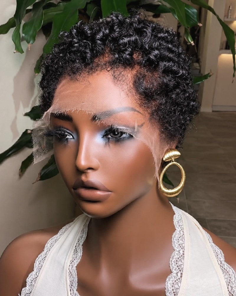 Soft Glam Full Lace Short Curly Afro Pixie Wig for Summer Wear