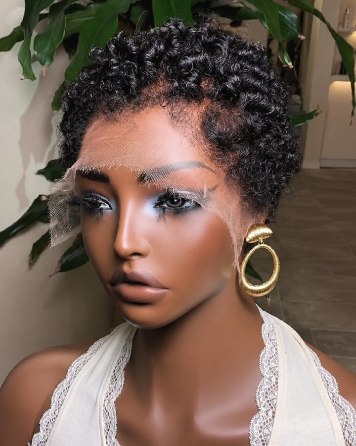 Soft Glam Full Lace Short Curly Afro Pixie Wig for Summer Wear