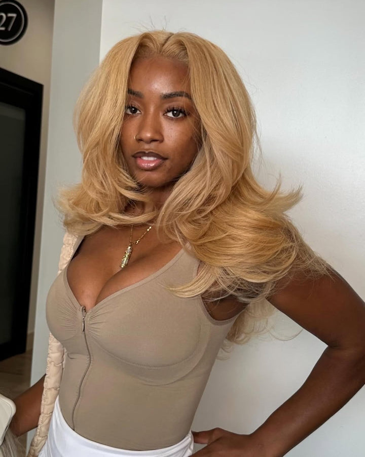 Barbie Blonde Layered Bangs Wave 5x5 Lace Closure Wig