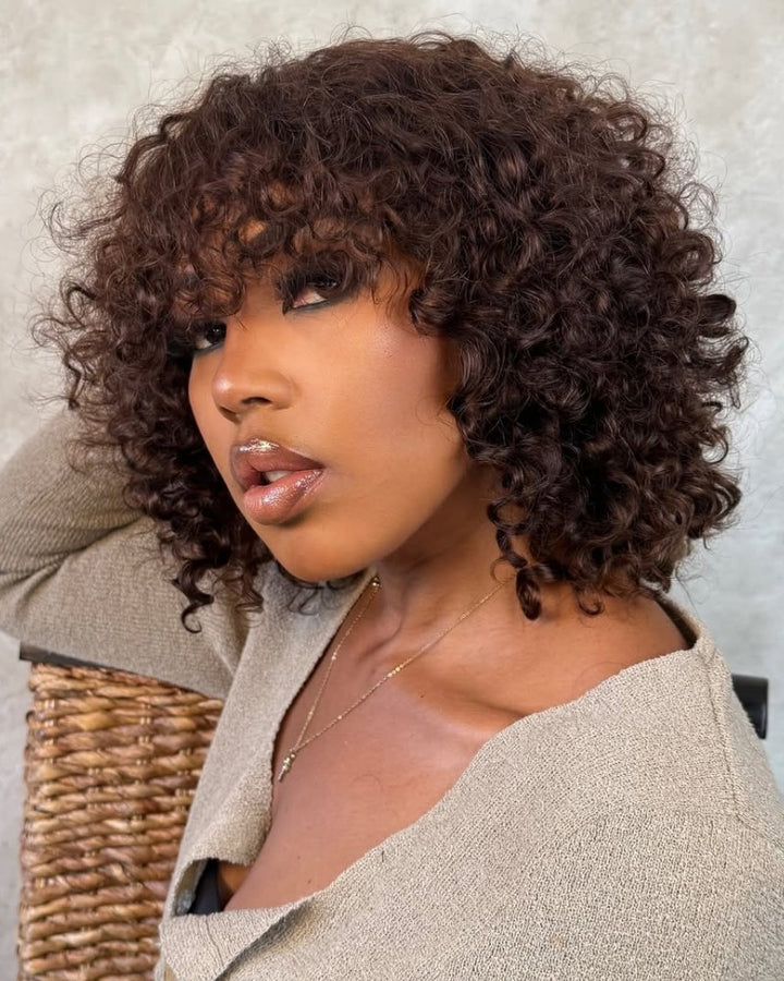 Wear & Go Rose Curl Chocolate Brown Double Drawn Fringe Wig