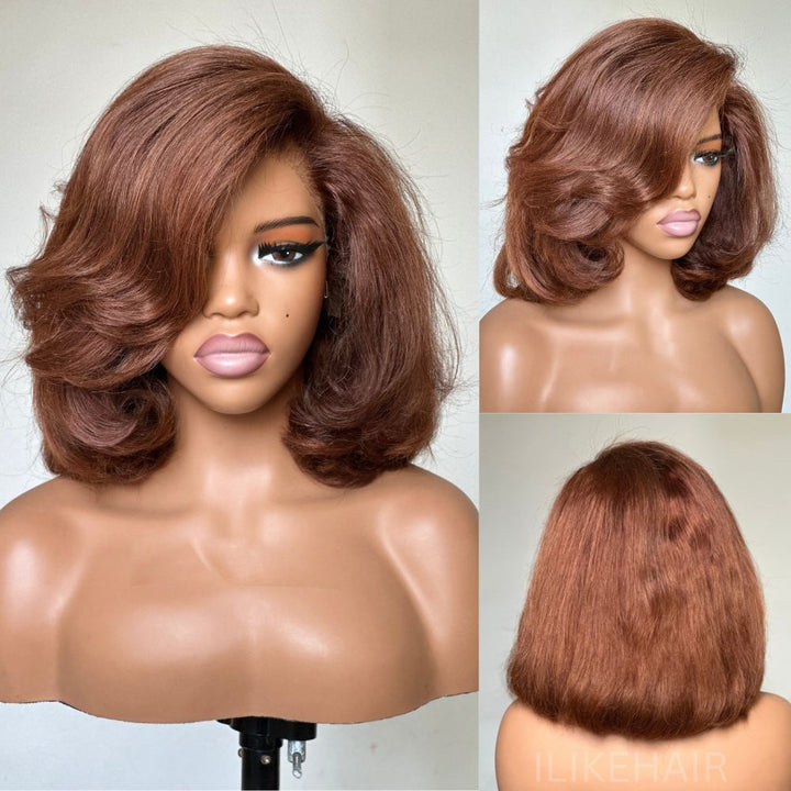 Brown Short Cut Layered Bob 13x4 Lace Front Wig