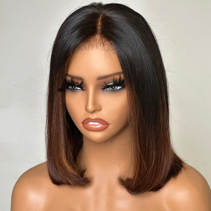 13x4 Lace Frontal Glueless Ombre Dark Brown Straight Wig