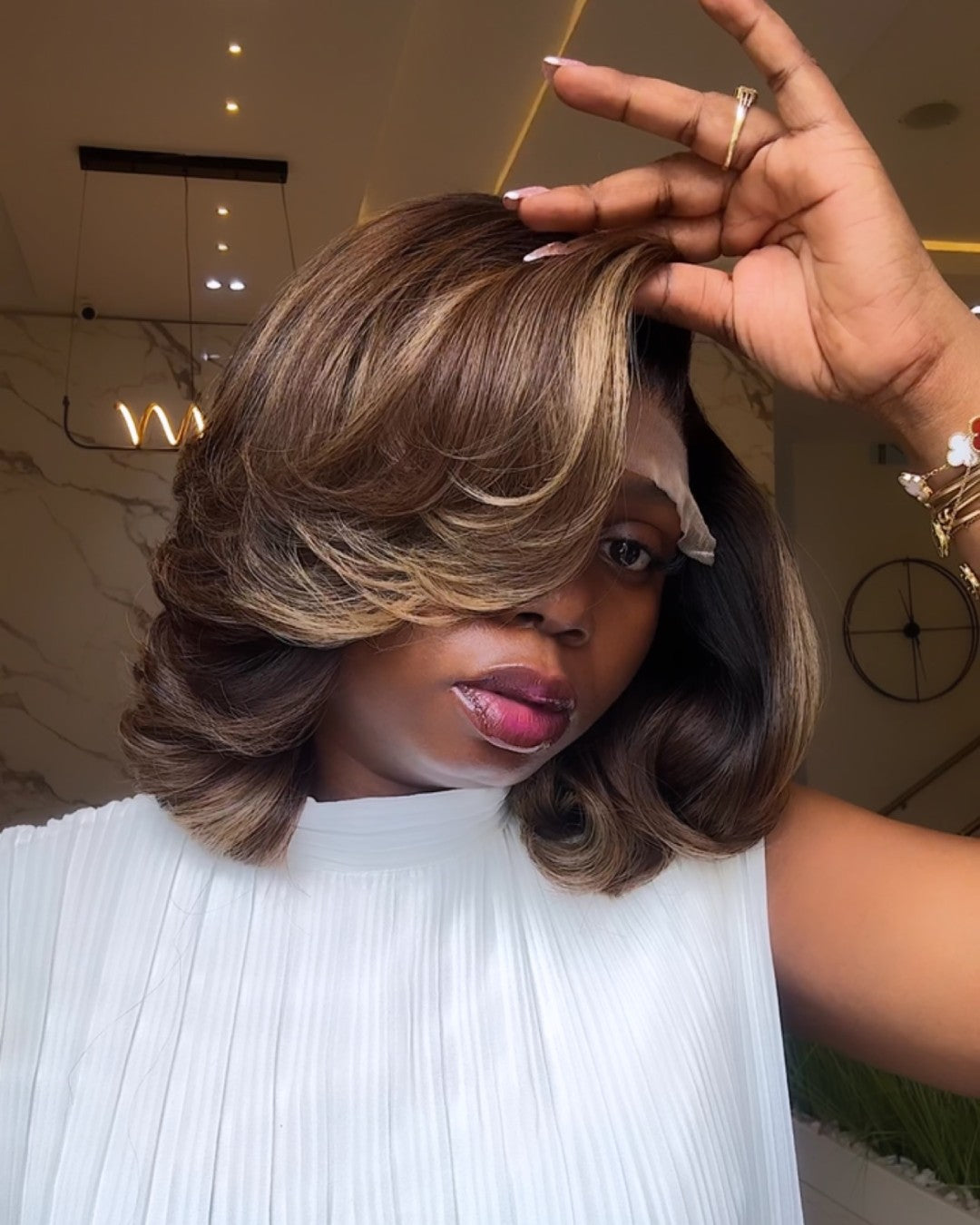 Cold Brown Highlighted Layered Wave 13x4 Lace Front Wig