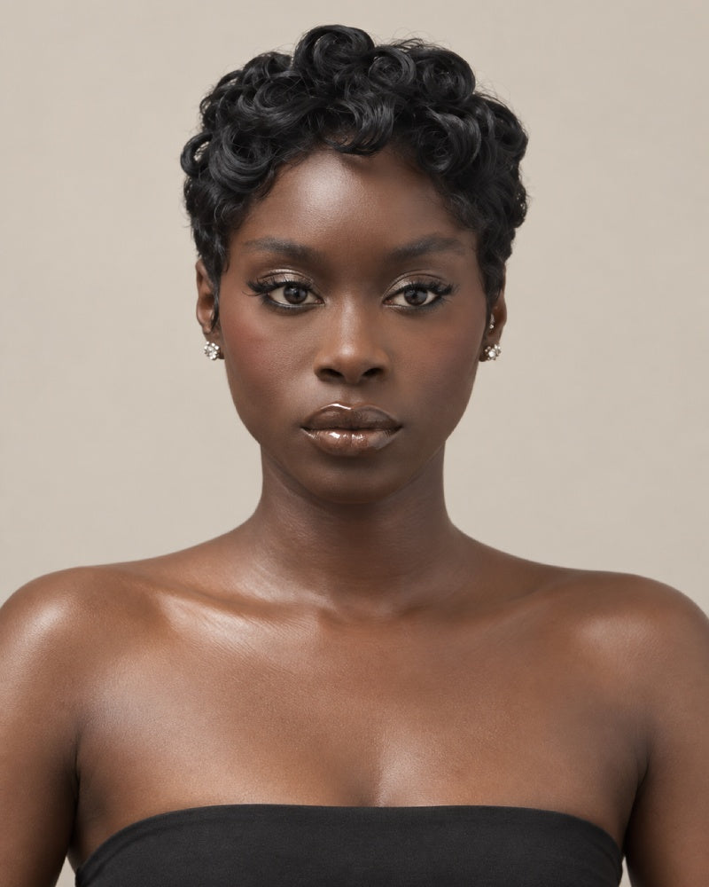 Retro Glam Curly Pixie 13x6 Lace Wig with Curled Fringe
