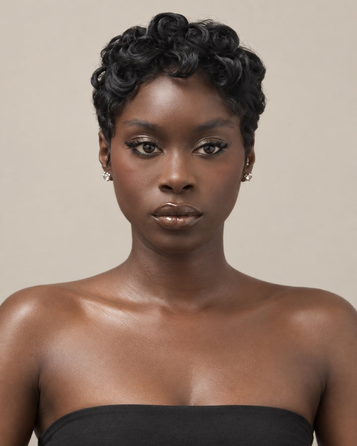 Retro Glam Curly Pixie 13x6 Lace Wig with Curled Fringe
