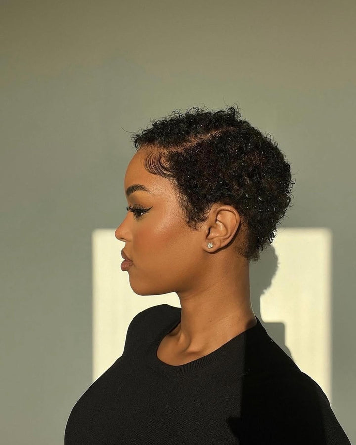 Full Lace Side Part Curly Pixie Cut Wig With Drawstring