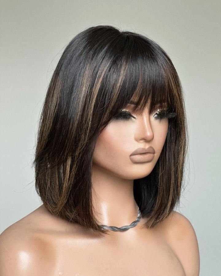 Brown Highlight with Bangs Bob Wigs Human Hair Wig