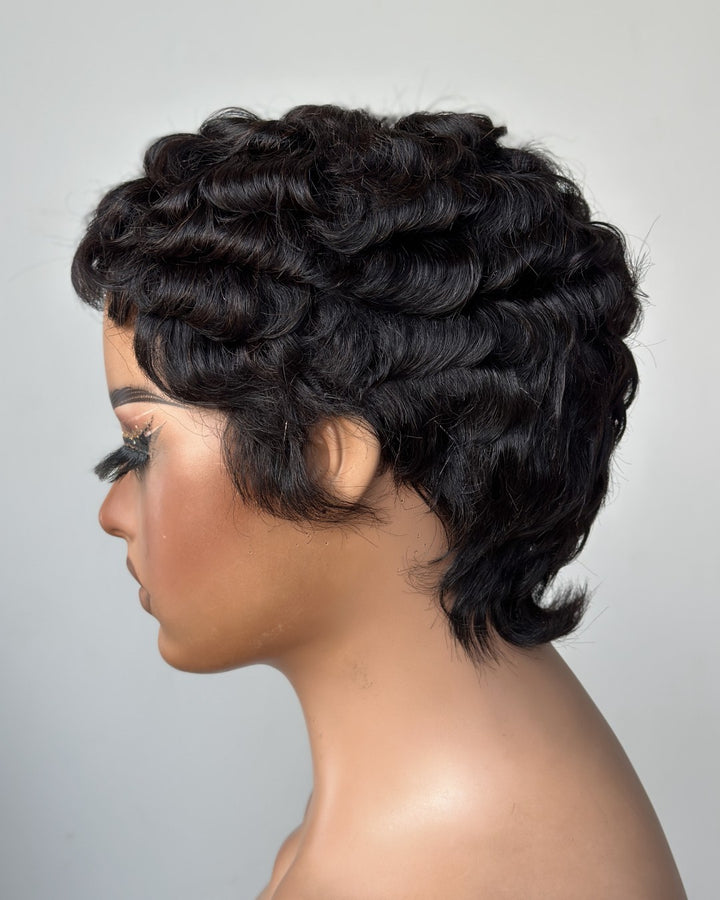 Full Lace Finger Wave Short Pixie Human Hair Wig