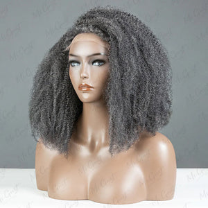 Gray Coily Human Hair Wig With Kinky Edges Salt & Pepper Wig 100% Human Hair