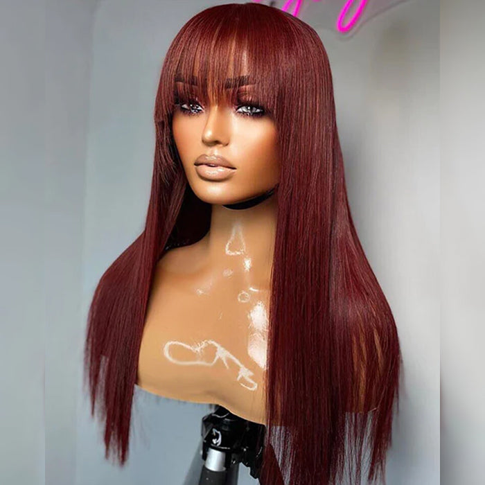 Reddish Brown Straight Layer Cut Wig With Bangs