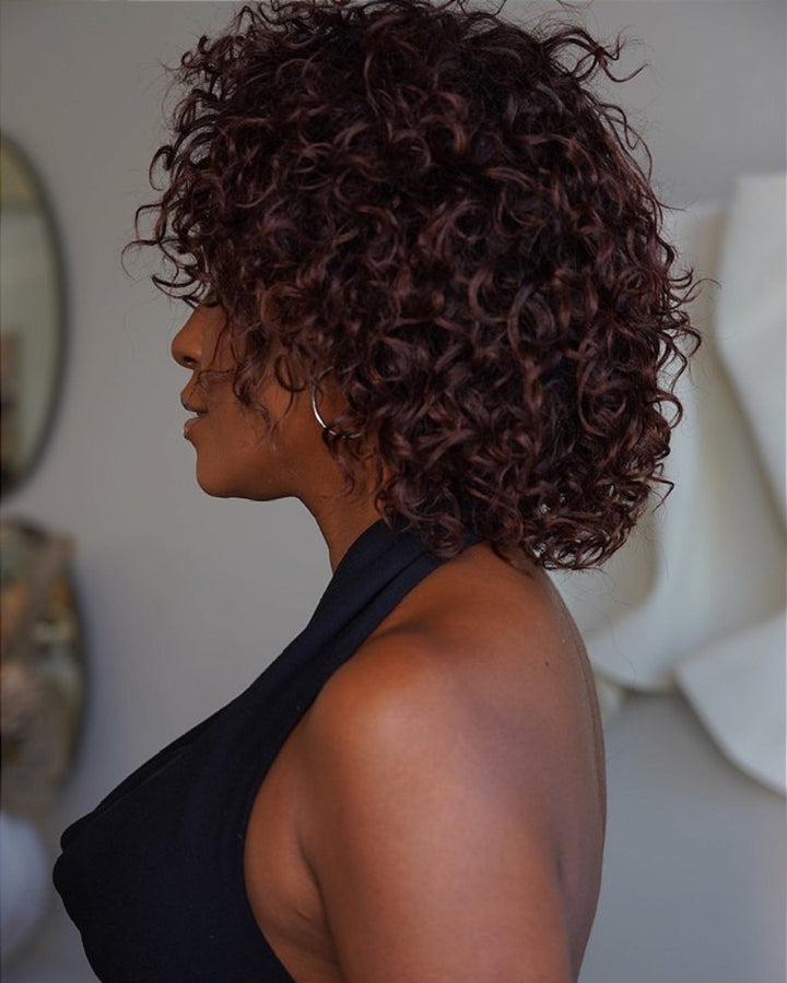 Glueless Short Reddish Brown Curly African Bob Wigs Human Hair Wig