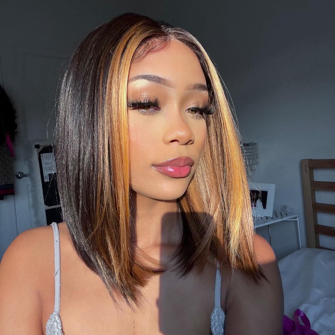 Layer Cut Ombre Blonde Highlight Straight 5x5 Lace Closure Wig