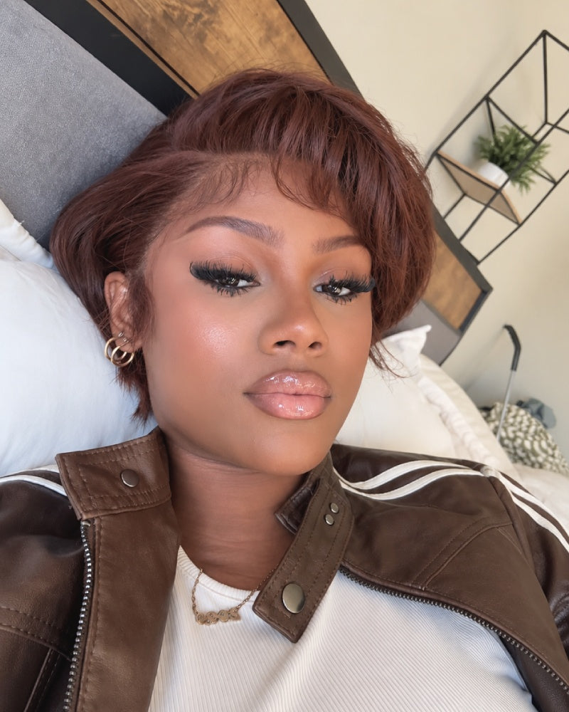 Chic Brown Layered Pixie 5x5 Lace Wig with Side Swept Bangs