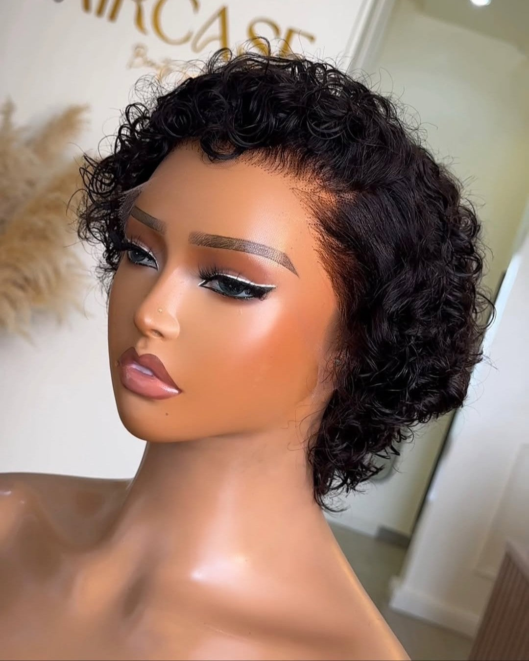 Natural Black Short 13x4 Lace Curly Wig