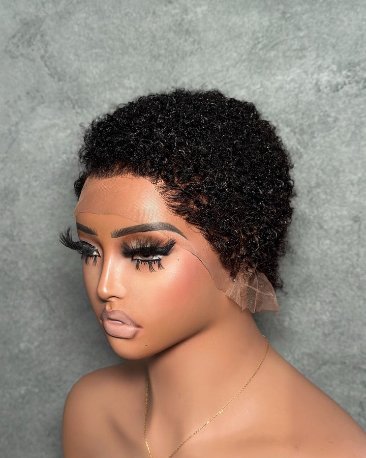 Full Lace Side Part Curly Pixie Cut Wig With Drawstring
