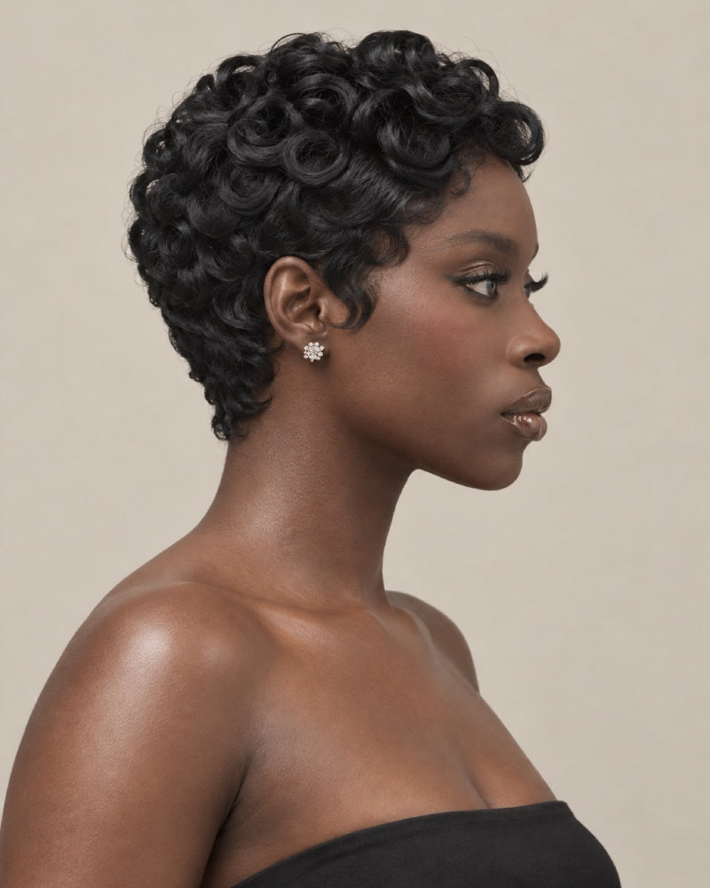Retro Glam Curly Pixie 13x6 Lace Wig with Curled Fringe