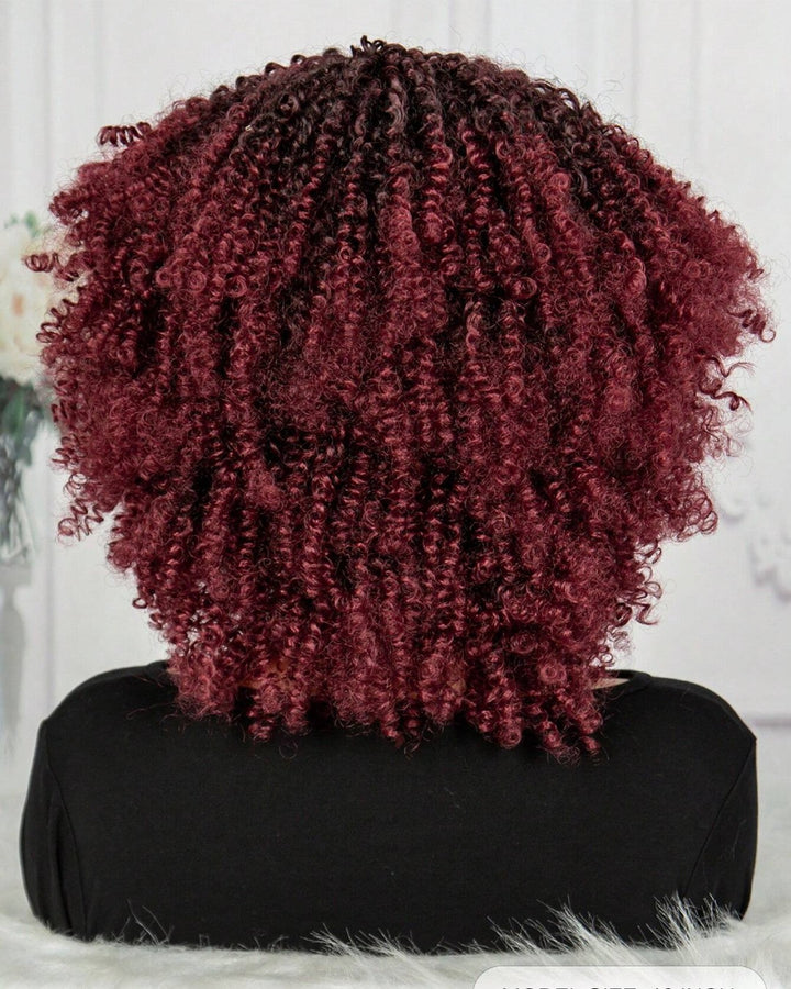 Cherry Colored Afro Curly Bangs Wig