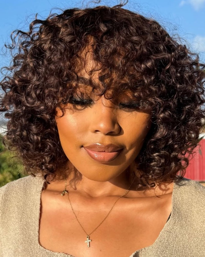 Wear & Go Rose Curl Chocolate Brown Double Drawn Fringe Wig
