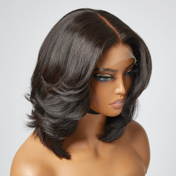 Middle Part Classy Layered Cut Wave Bob 5x5 Lace Closure Wig