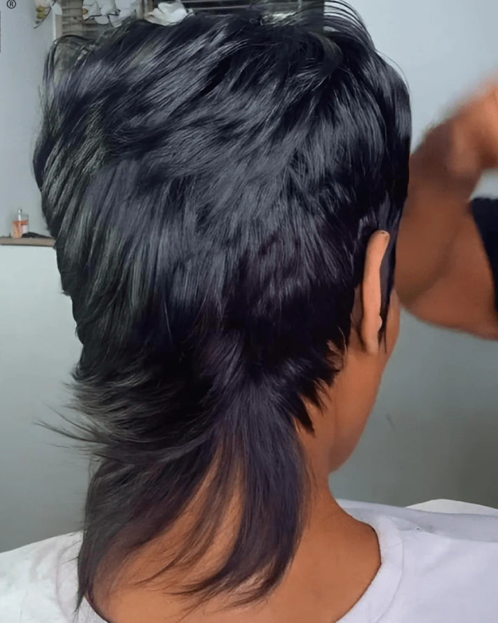 Short Wavy Mullet Glueless Bang Wig