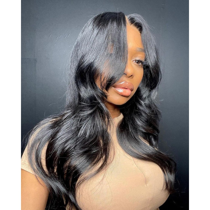 Curtain Bangs Layers Waves 5x5 Lace Closure Wig