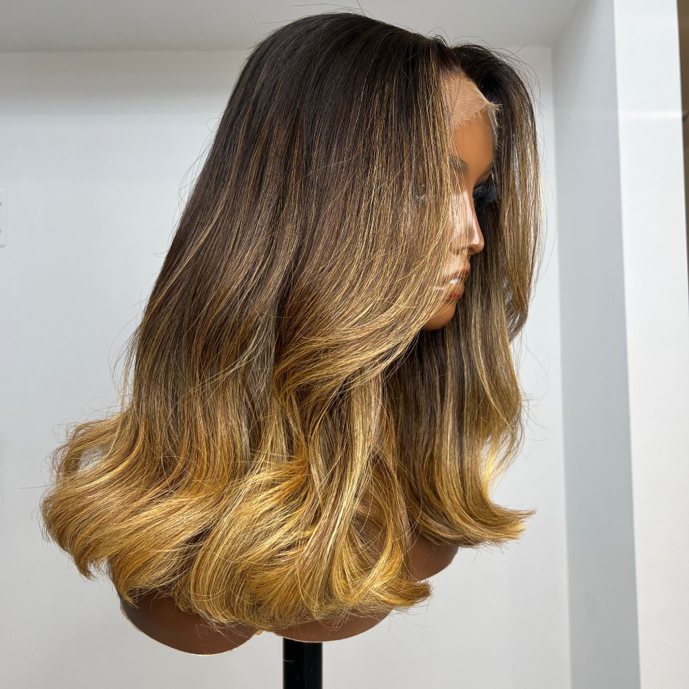 Lightly Layered Beach Wave Honey Blonde Lace Closure Wig