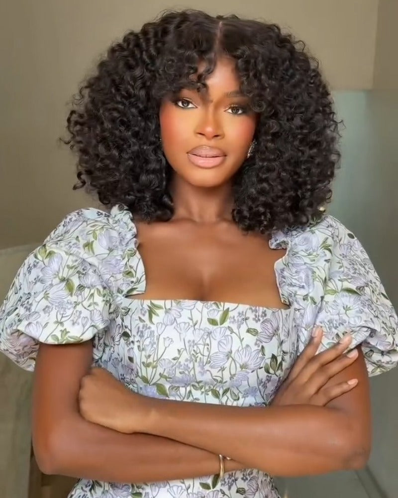 Water Curls Bangs Hair 5x5 Lace Closure Wig