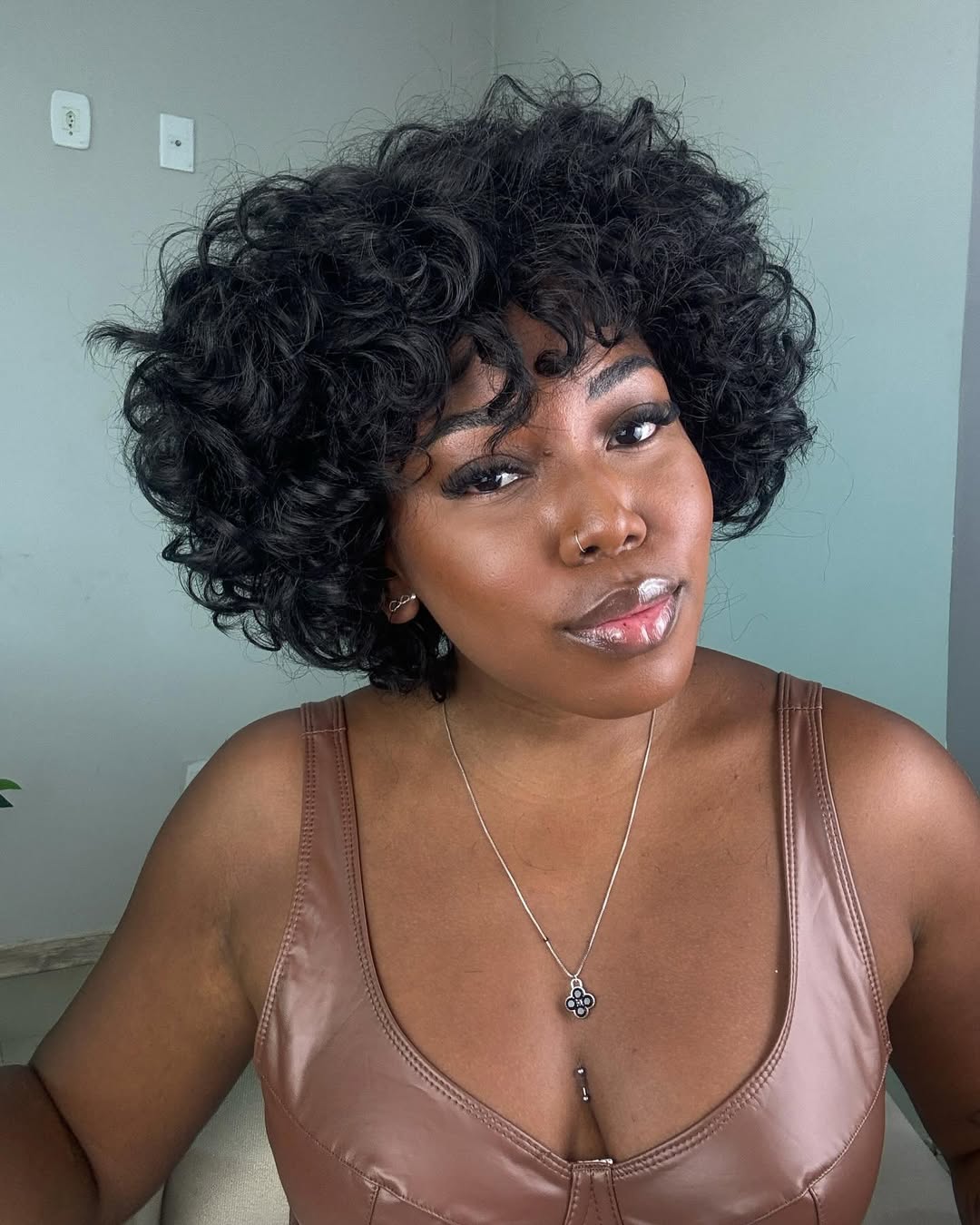 Black Short Curly Bob Wig With Bang