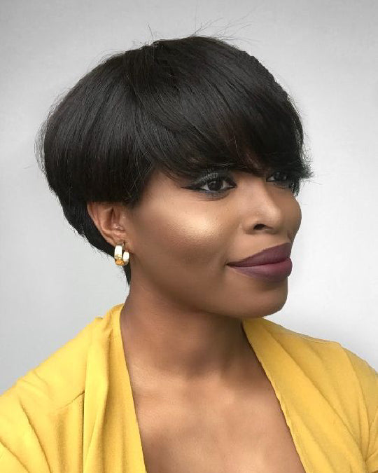 No Lace Short Pixie Cut Layered Bob Wig With Bangs