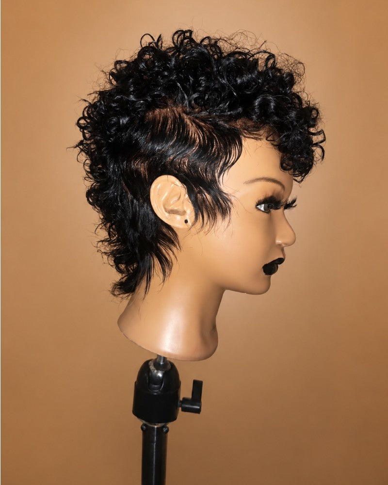 Bold Full Lace Short Curly Pixie Wig with Tapered Sides
